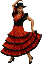 Joya Party® Spaanse Flamenco Verkleed Jurk Volwassenen | Zwart Rood Glamour Jurk | Carnaval Verkleedjurk Dames | Dansjurk Zwarte Stippen Vrouwen | Spaanse Danseres | Carnavalskleding | Maat S
