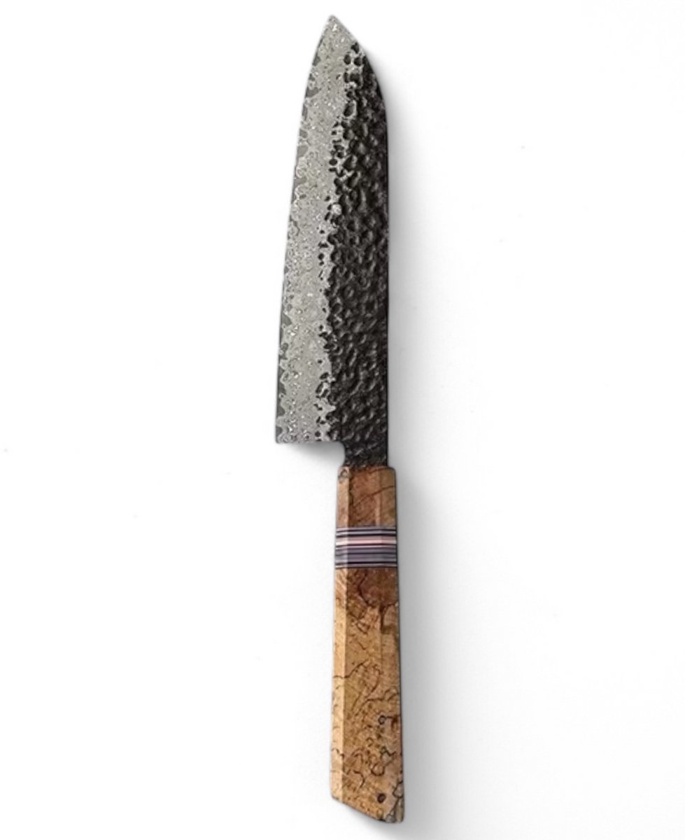 KAAMUT® Santokumes 67 Lagen Damascusstaal – Vlijmscherp – Professioneel Koksmes – Spalted Maple & G10 Handvat