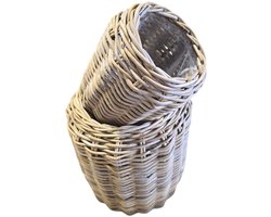 TeakOne - SET/2 - Rotan plantenmand binnen en buiten - Boho - Boho mand - Plantenmand - Rotan mand - Rotan planten mand - in- en outdoor - Wicker mand - buiten planten mand - rotan bloempot - Rieten mand - Ronde mand