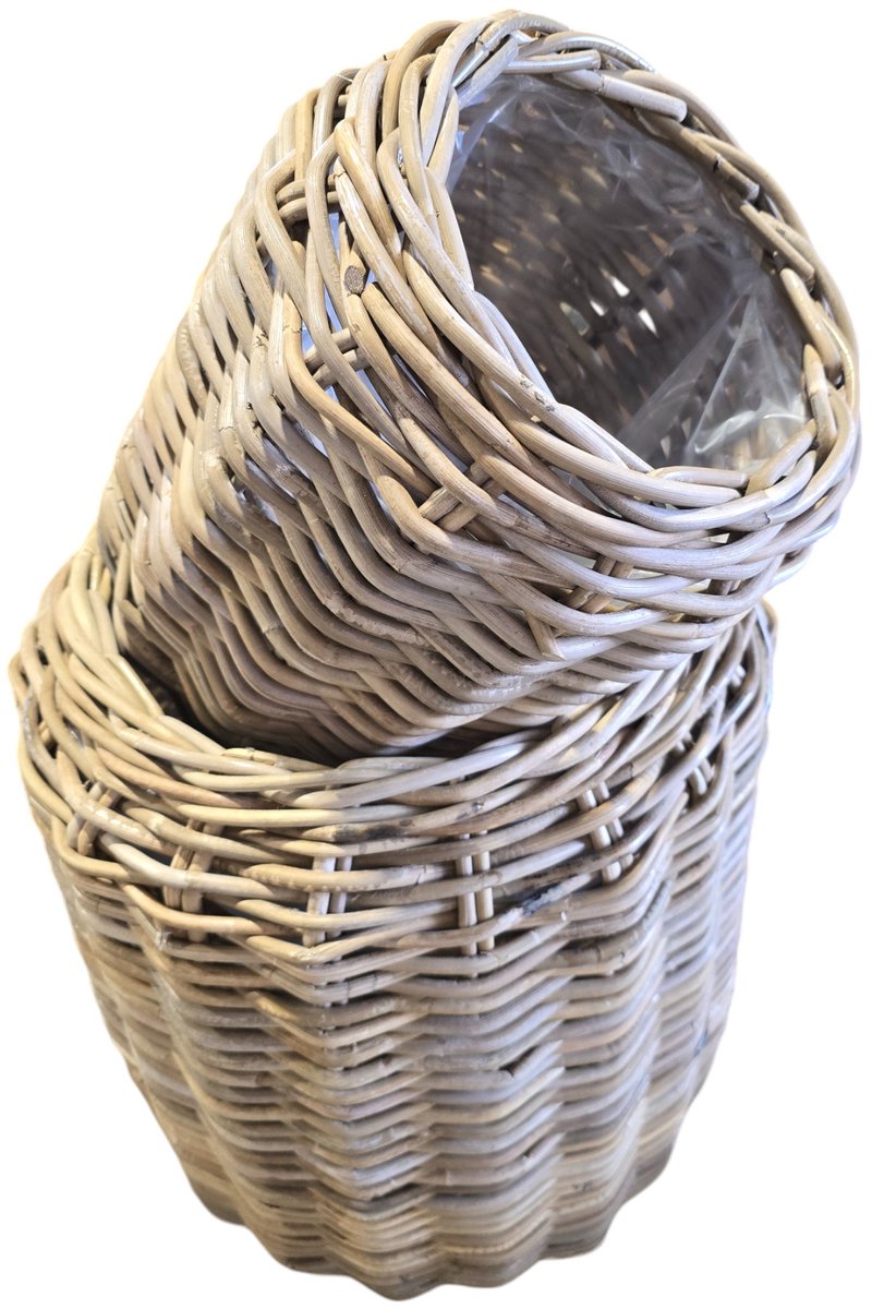 TeakOne - SET/2 - Rotan plantenmand binnen en buiten - Boho - Boho mand - Plantenmand - Rotan mand - Rotan planten mand - in- en outdoor - Wicker mand - buiten planten mand - rotan bloempot - Rieten mand - Ronde mand