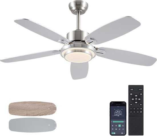 Fiji Flow Smart Plafondventilator met Verlichting 132cm 48W Okkernoot