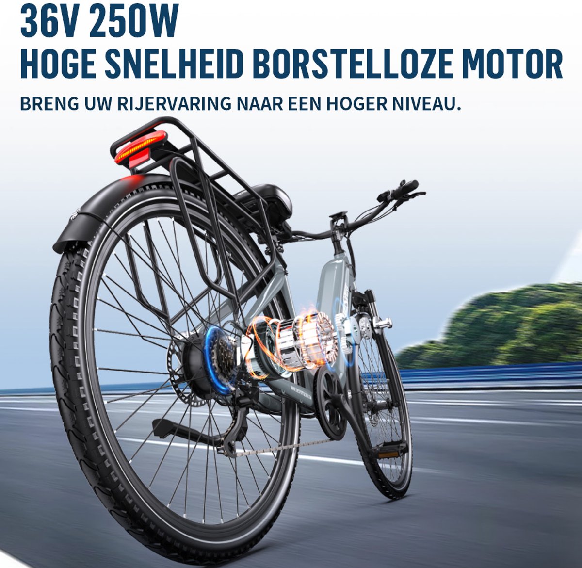 【Eindejaarsdeal】Elektrische Fiets ONESPORT OT05PRO - 140 km Actieradius - 810Wh/22.5Ah Accu - 28 Inch Wielen - Shimano 7 Versnellingen - Hydraulische Schijfremmen - Aluminium Frame - LCD Display & APP - Elektrische Stadsfiets - Grijsblauw - afbeelding 3