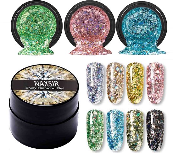 Foto: 8 kleuren gel nagellak set 5ml nagelgel glitter uv uitharding diy nail art set voor valentijnsdag bruiloft dating kerstmis weekendfeestjes