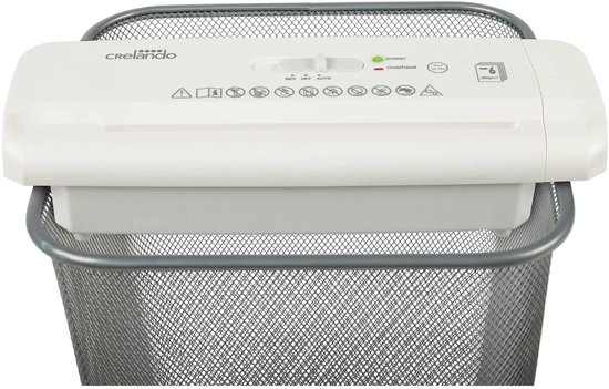 Crelando Opzet Papiervernietiger Wit - Uittrekbare telescooparm voor ronde of hoekige prullenbakken - Snijtype: strip-cut - Snijcapaciteit: max. 6 vel A4 (80 g/m²) - Automatische start/stop-functie