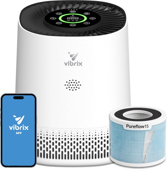 Foto: Vibrix pureflow15 luchtreiniger met app 15 m automatische stand 6 in 1 filtersysteem luchtkwaliteitsindicator ionisator luchtfilter air purifier met hepa filter