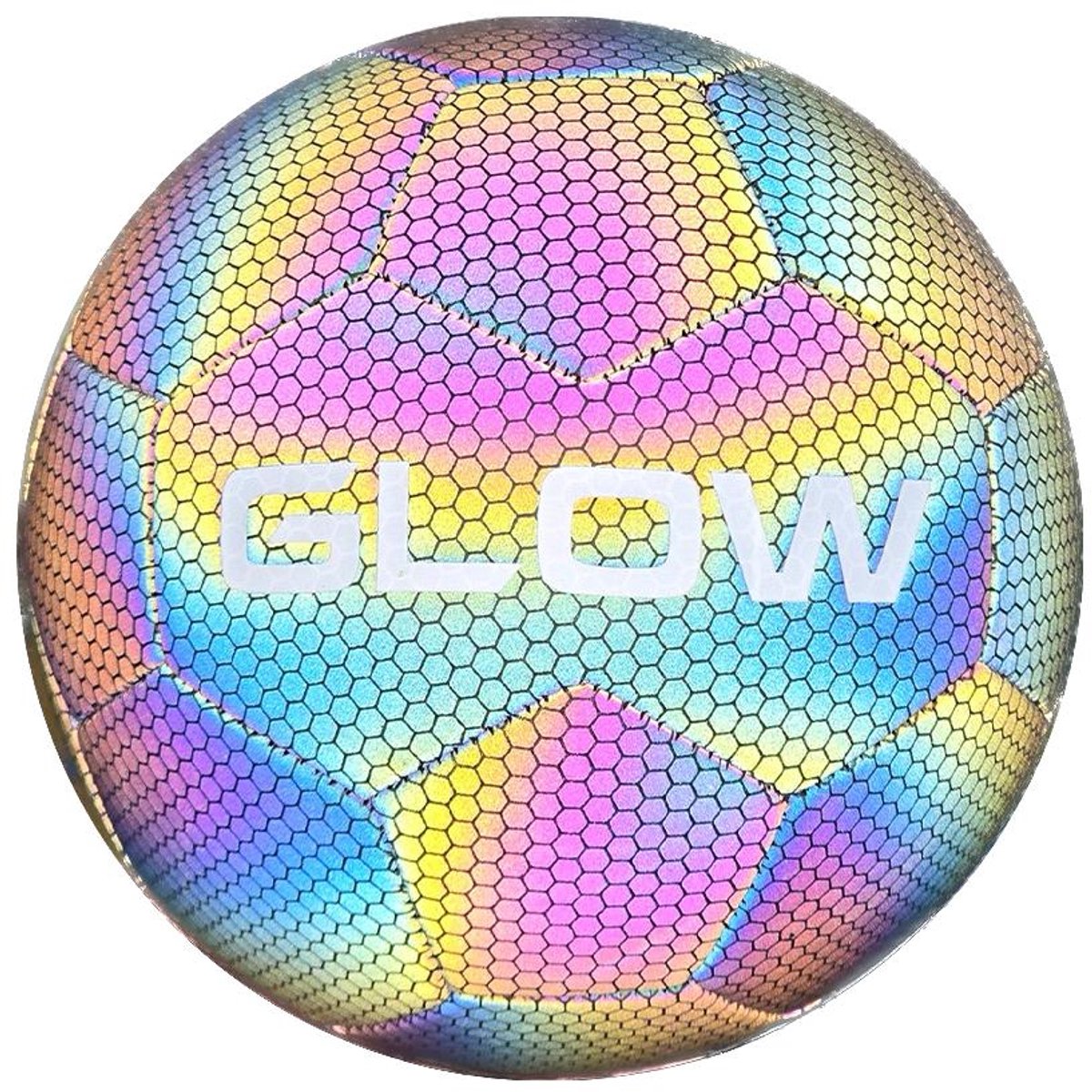 Lichtgevende Voetbal Maat 5 – Holografisch & Lichtgevend – Speelbal voor Kinderen & Volwassenen – Binnen & Buiten Bal – Kleuren: Blauw/Geel/Roze/Groen – Glowsport - Cadeau voor Verjaardag, Sinterklaas & Kerst