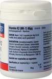 Achterkant van de verpakking met ingrediënten en gebruiksaanwijzing. Lamberts Vitamine K2 (MK-7) 90µg.