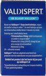 Achterkant Valdispert Slaap Smelttabletjes doosje. Bevat citroenmelisse, vitamine B6 en melatonine. 0,29g melatonine.