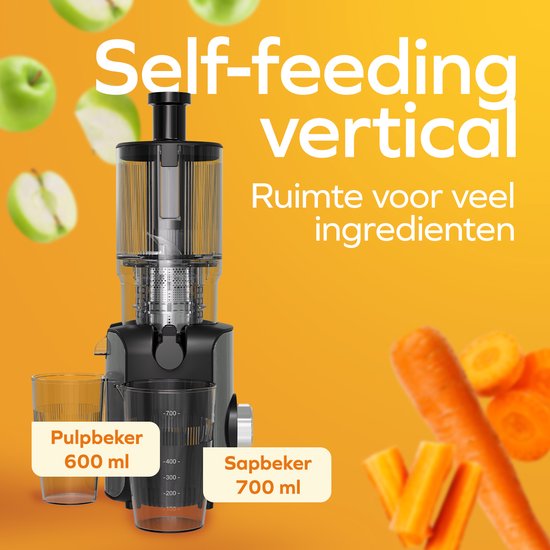 KitchenBrothers Slowjuicer - Verticaal - Juicer - Groenten en Fruitpers - 126 mm - 750 ml - Zwart van KitchenBrothers — afbeelding 3