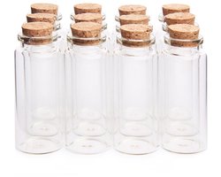 12-stuks Drankflessen - Mini glazen flesjes - Glazen flesjes met kurken - Kleine glazen potjes - Geschikt als bedankje voor bruiloften, feestjes en feestdagen - Transparant