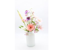 Kunstbloemen - Zijden Bloemen Boeket - Veldboeket - 60cm hoog - 7 Stelen - Zomers Geplukt - Gerbera - Anemoon - Clematis - Cosmea - Lente - Voorjaar - Nepbloemen