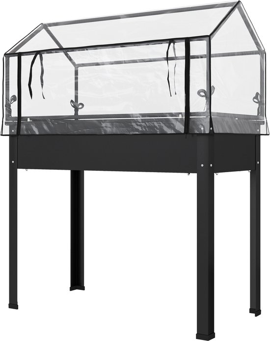 Outsunny verhoogde plantenbak, stevige constructie, met folie, afmetingen 86 x 60 x 165 cm