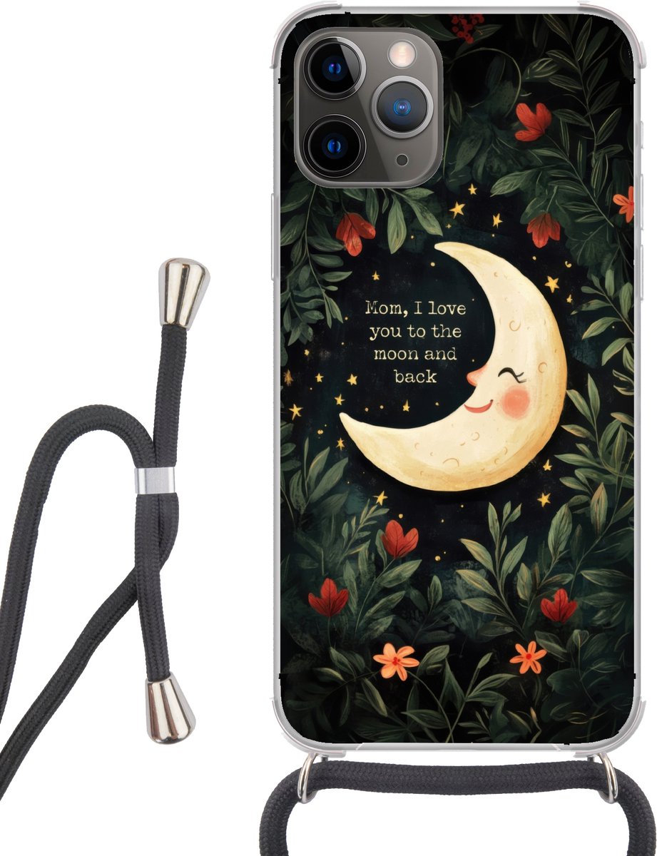 Telefoonhoesje Geschikt voor iPhone 13 Pro Max - Maan - Quote - Bloemen - Sterren - Siliconen - Crossbody - Backcover met Koord - Telefoonhoesje met koord - Hoesje met touw Telefoonhoesje