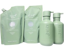 Keune So Pure Cool Shampoo + Cool Conditioner 400ml + 2 x Vulfles 400ml