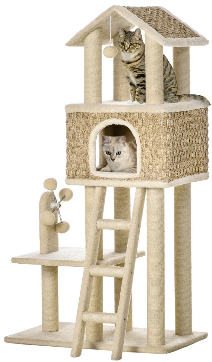 1x Kleine kattenboom - Stabiele krabpaal - Manden, dekens en meubels voor katten - Voor binnen - Roze kattenboom