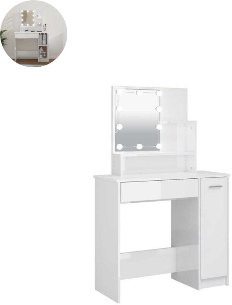 Kaptafel - Make up tafel - Make up - Toilettafel -Met lades - 86,5x35x136 cm - Hoogglans Wit