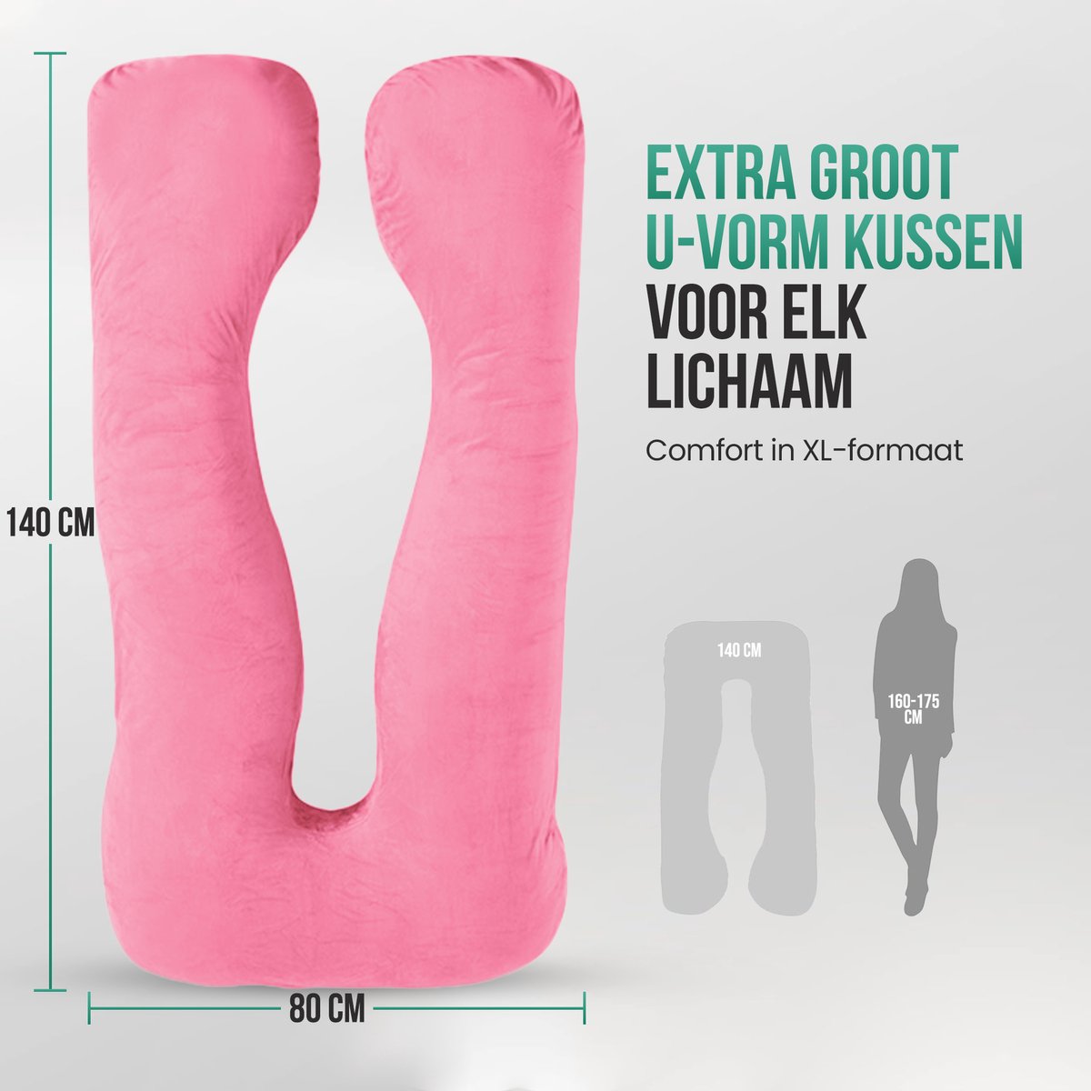 Avalo Zwangerschapskussen XXL 280 cm - U-Vorm Voedingskussen & Zijslaapkussen - Body Pillow - Lichaamskussen - Roze – foto 7