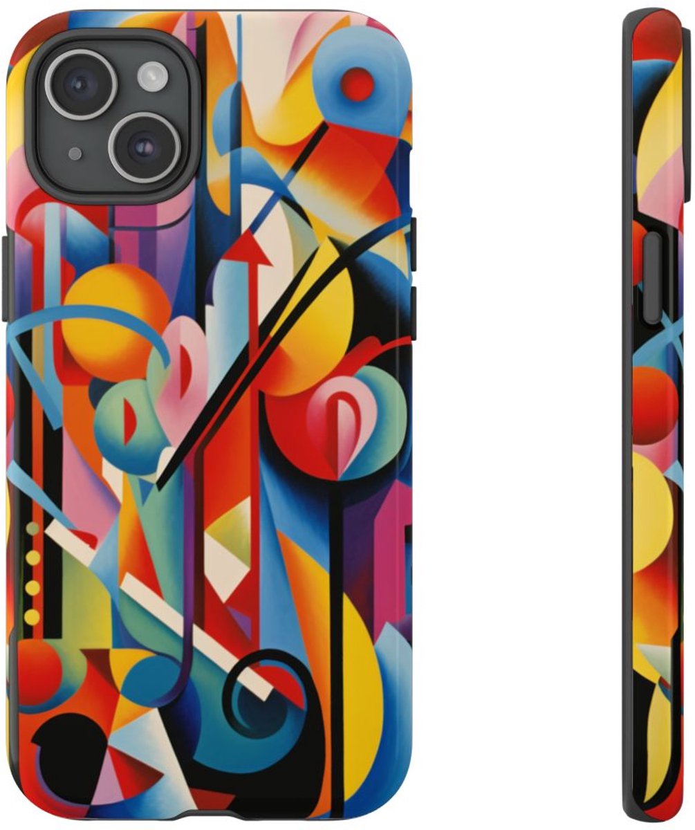 Kleurrijke Abstracte Geometrische Kunst – Telefoonhoesje Geschikt voor iPhone 15 Plus