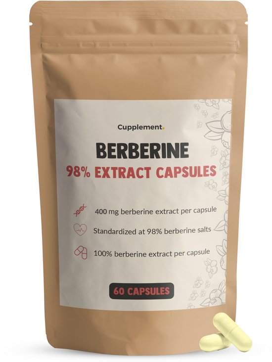 Cupplement Berberine Extract Capsules 400 mg - HCL Berberin – Glucose, Cholesterol, Weerstand & Spijsvertering – Zonder Toevoegingen – Laboratoriumgetest – Past Door Brievenbus – Geen 1000MG, 1500MG, Bio, Thee of Poeder – Superfood – 30 Dagen
