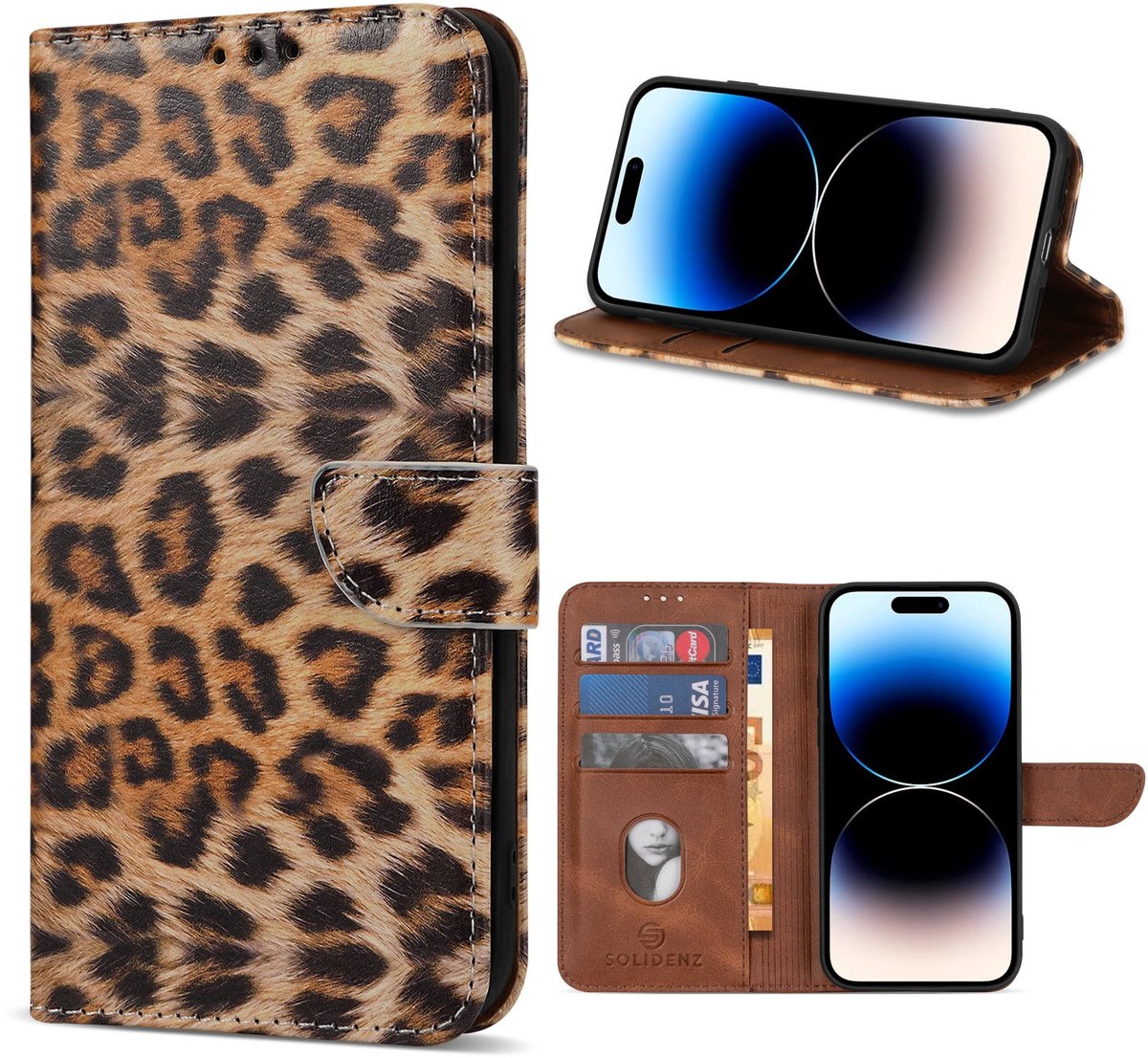 Solidenz hoesje - Geschikt voor Apple iPhone 17 Pro - Bookcase - Luipaard