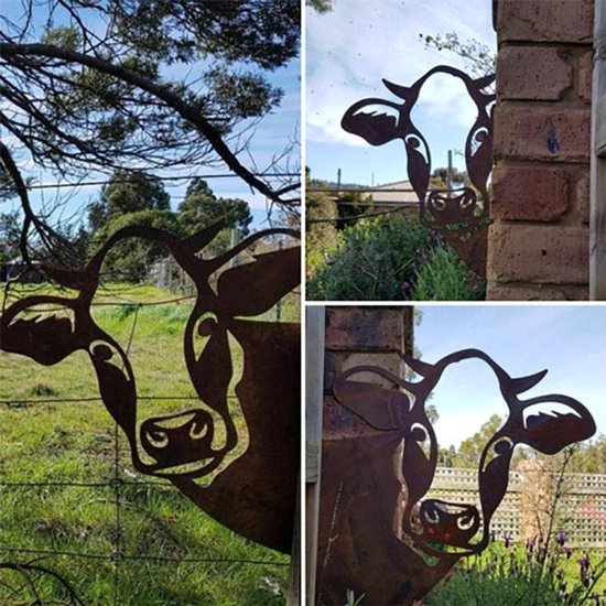 Metalen muurdecoratie in de vorm van een koe, smeedijzeren kunstwerk Metalen muurdecoratie in de vorm van een koe, smeedijzeren kunstwerk
