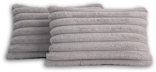 Set de 2 Coussins décoratifs 30x50 cm Gris clair | Tissu côtelé de Luxe double face | Coussins intérieurs inclus | Moelleux, doux, peluche, nounours | Ensemble de coussins décoratifs | Coussins pour canapé à l'intérieur, salon | Coussins Décoration