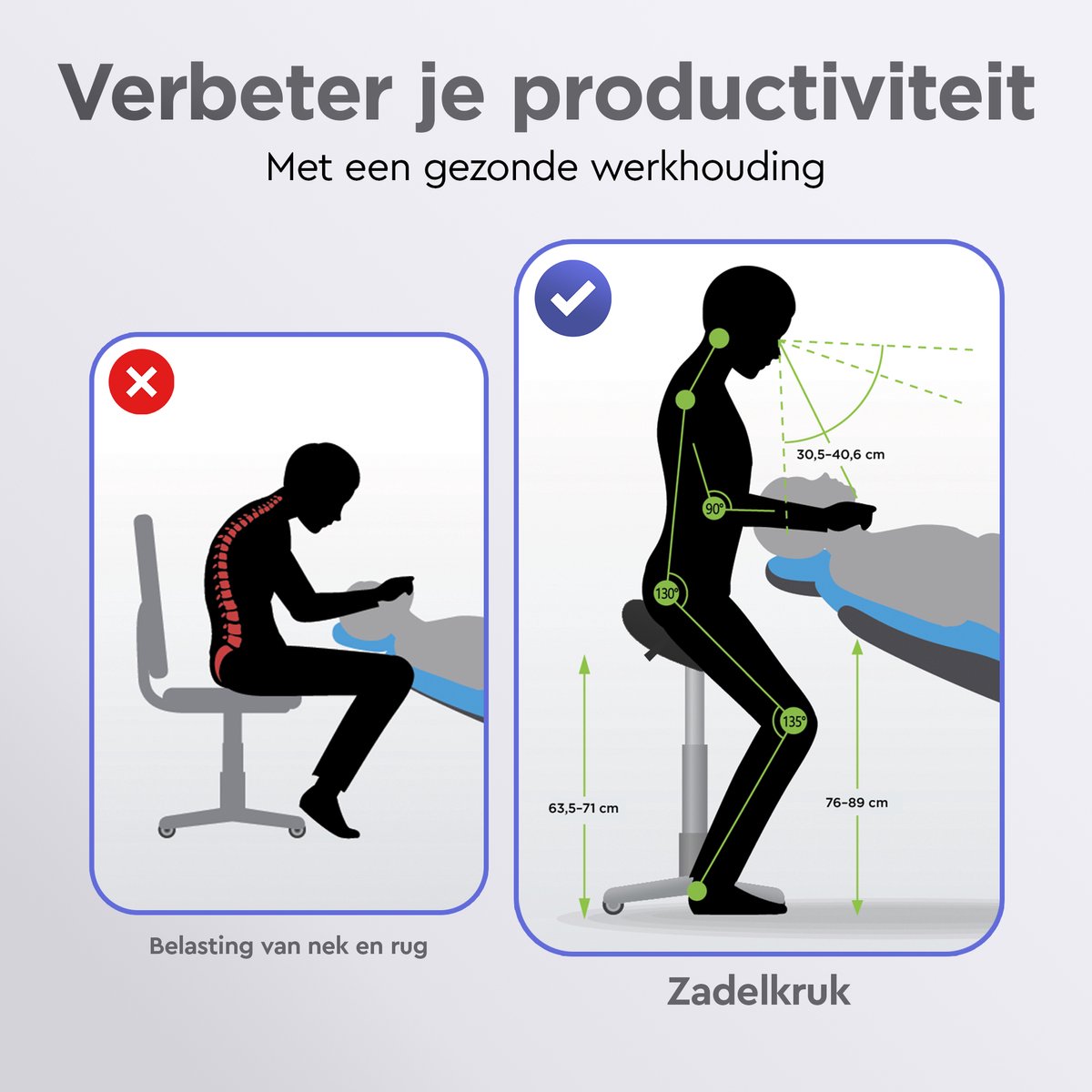Zadelkruk Ergonomisch Hoogte Verstelbaar met Wielen - afbeelding 3