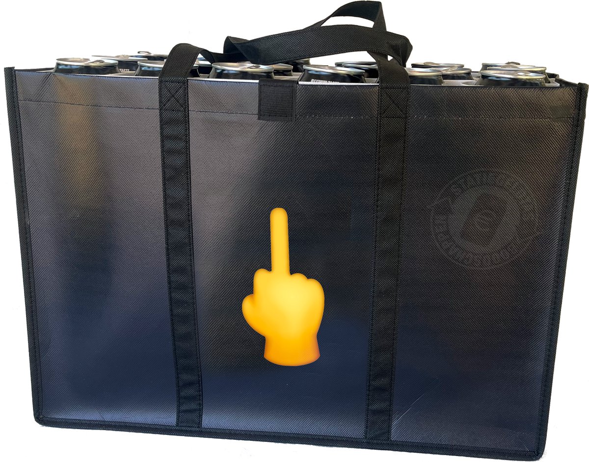 Middle finger –Combiset Statiegeldtas - boodschappentas + 2 koelementen met een leuke emoji – met handig klittebandsysteem