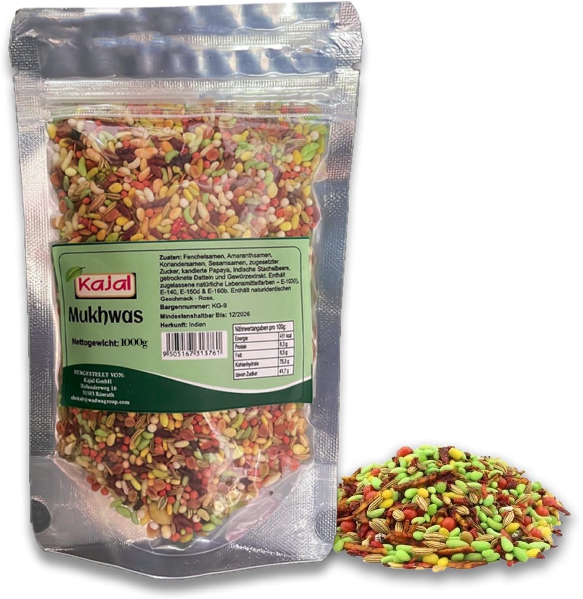 Pan Mukhwas Suikerglazuur Venkelzaad 100g – De Perfecte Mix voor Verfrissende Momenten & Natuurlijke Mondverfrissing met Kajal Sticker