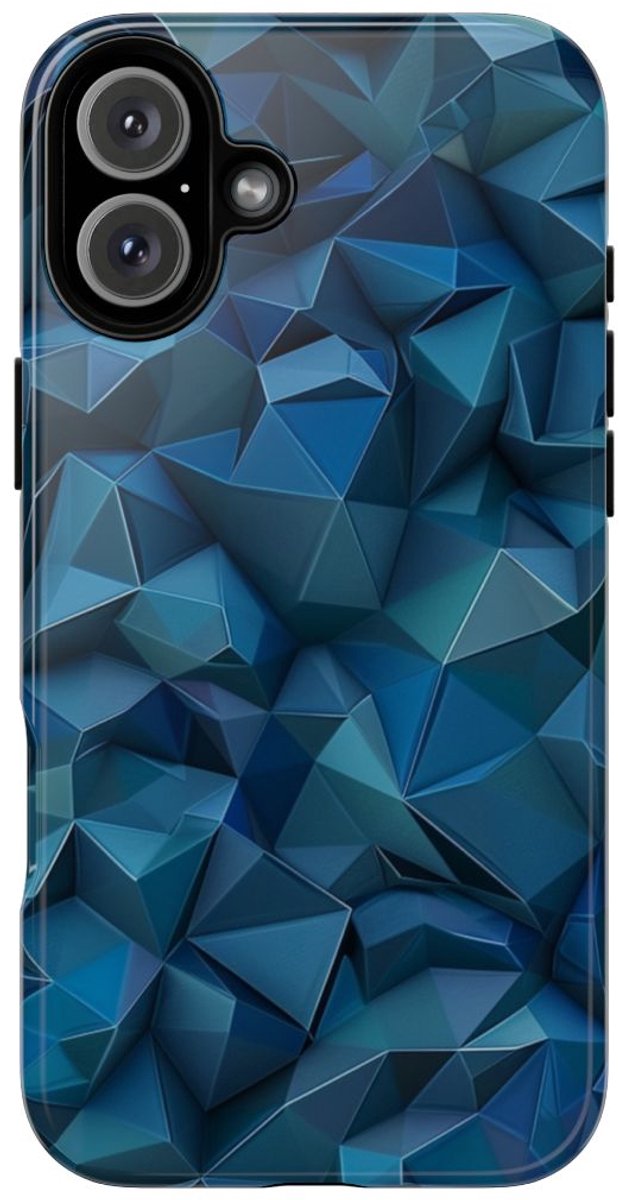 Diepblauw Geometrisch Polygonenpatroon – Telefoonhoesje Geschikt voor iPhone 16 Plus
