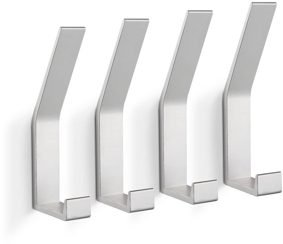 Famanu - Jashaken 4 Stuks, Modern Kapstok(Schroeven onzichtbaar!) Kledinghaken Zwaar Gebruik Wandhaken Handdoekhaken Dubbele Garderobehaken Ideaal Voor Badkamer Keuken Kantoor Toilet (Zilver)