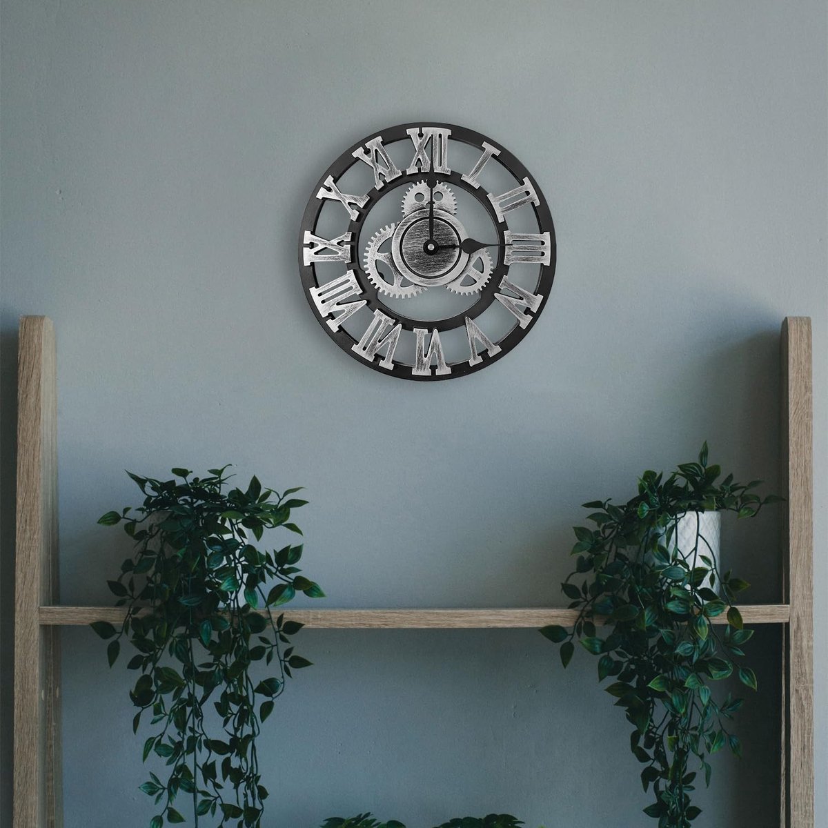 Wandklok - Stille Wandklok Zonder Tikgeluid - Industriële 3D Tandwielen - Woonkamer & Keuken - Zilver Romeinse Cijfers — cadeau in Wonen & Interieur - foto 6