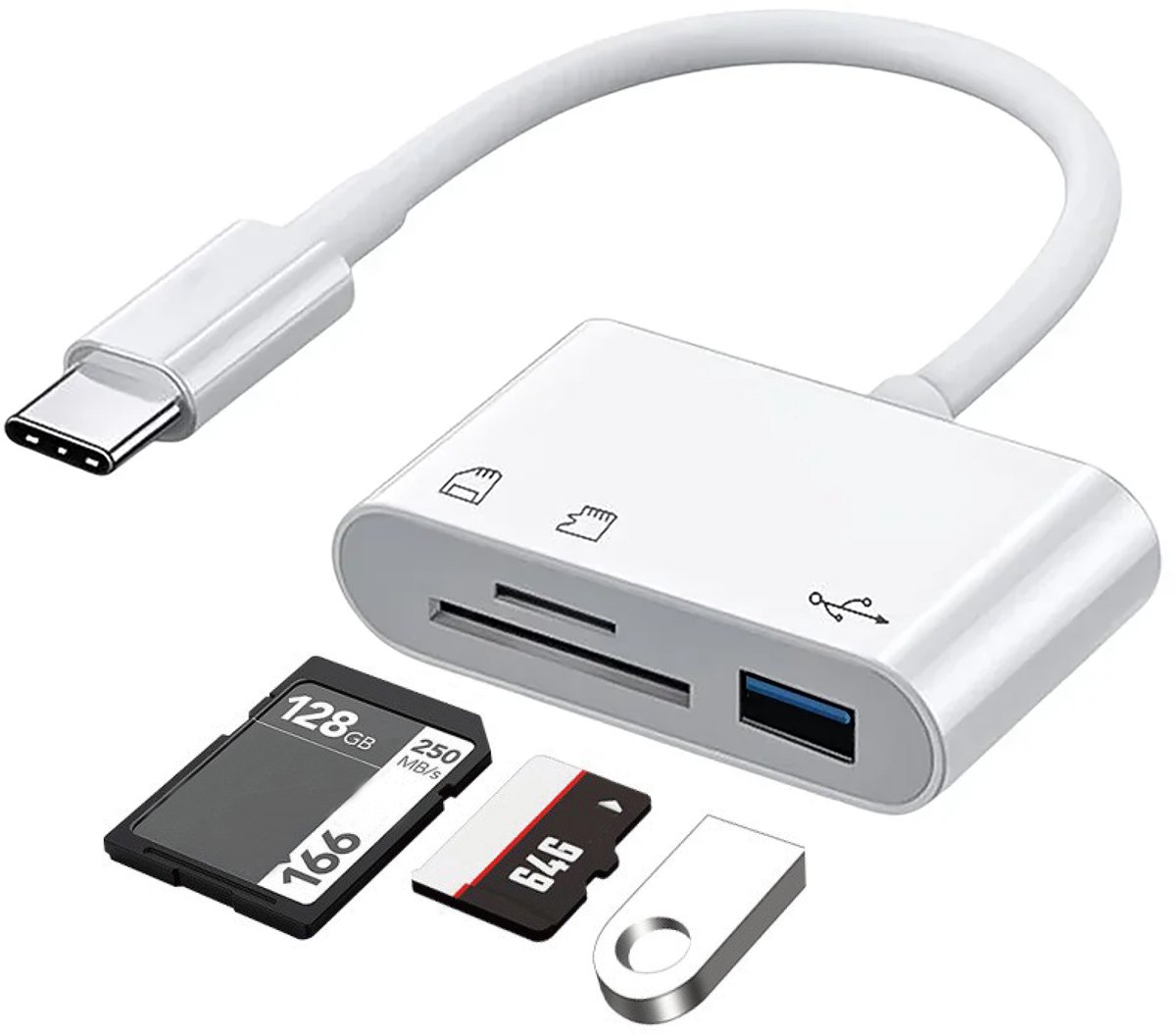 Ibley Plus SD Kaartlezer USB‑C – MicroSD & SD – USB 3.0 – Voor iPhone 15, iPad, Windows & Android - Wit