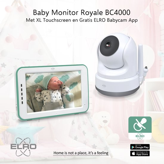 ELRO BC4000 Babyfoon Royale metFull HD camera - 12,7 cm Touchscreen Monitor- & Gratis App - Incl. Geluidsdetectie, Voedingsalarm en Temperatuursensor - Mint