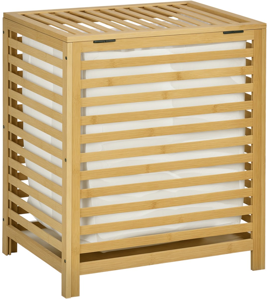 HOMCOM-Wäschekorb-Bambus, Polyester-50L x 36B x 60H cm-Naturholz