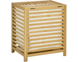 HOMCOM-Wäschekorb-Bambus, Polyester-50L x 36B x 60H cm-Naturholz