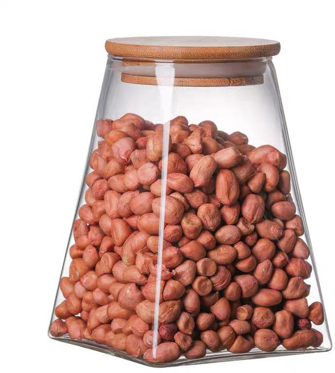 Glazen Voorraadpot 350 ml met Houten Deksel – Luchtdichte Opbergpot – Transparant Glas
