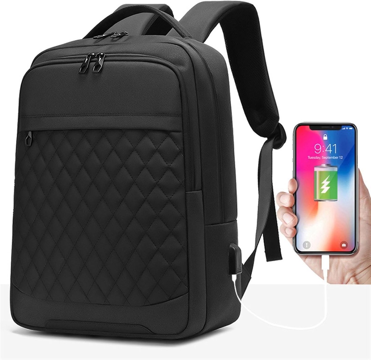 Signature Home Laptoptas - laptoprugzak - Schooltas met USB oplaadstation - 16 inch laptop - dames en heren - zwart