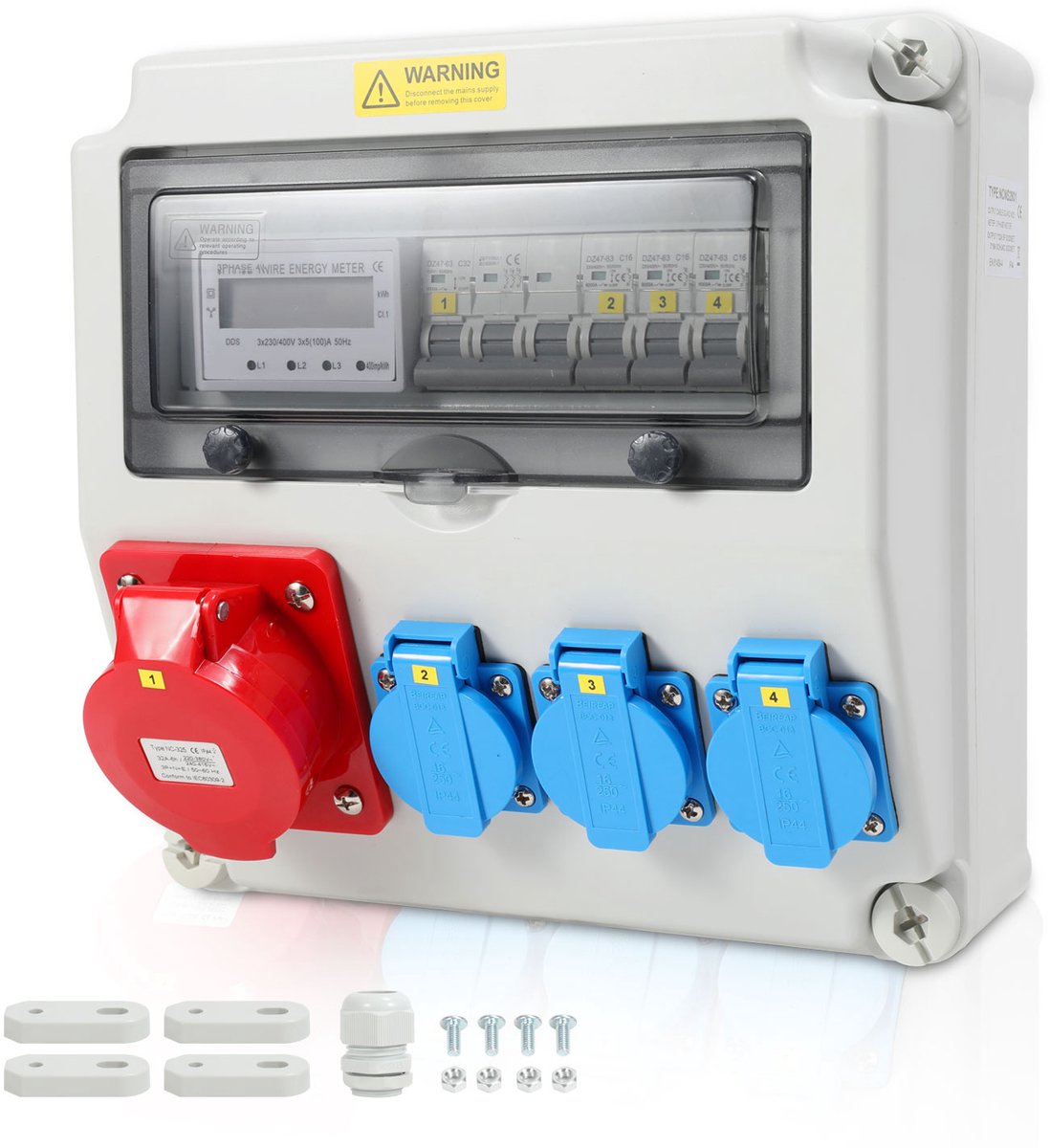 CAMWAY Bouwstroomverdeler, stroomverdeler met LS FI, 3 x 230 V Schuko
