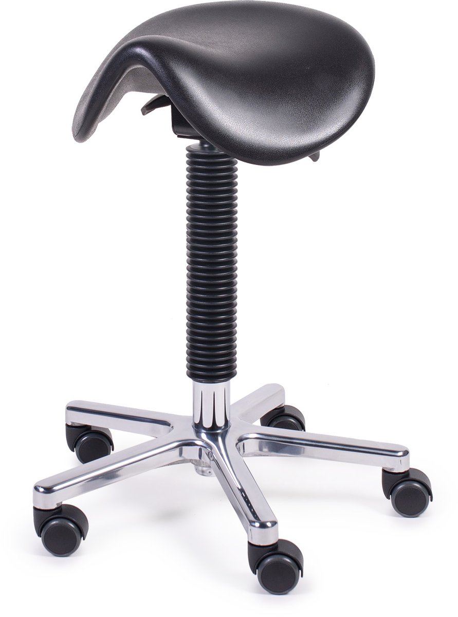 MTM zadelkruk HERTHA 200-A - zwart pur zadel - aluminium kruisvoet - ergonomisch - wielen - 49/69 cm