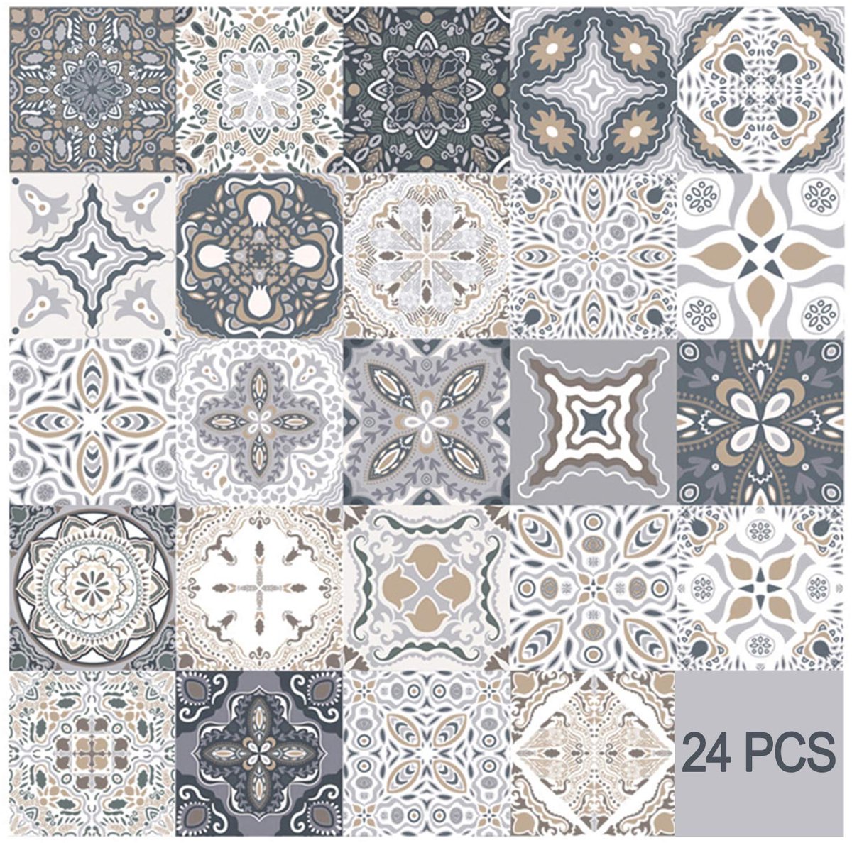 HORIWE Tegelstickers Mozaïek Wandtegelstickers 24 Stuks PVC Tegelstickers Tegels Marokko Zelfklevend Behang Waterdichte Muurstickers voor Keuken, Kast, Meubels, Tafel