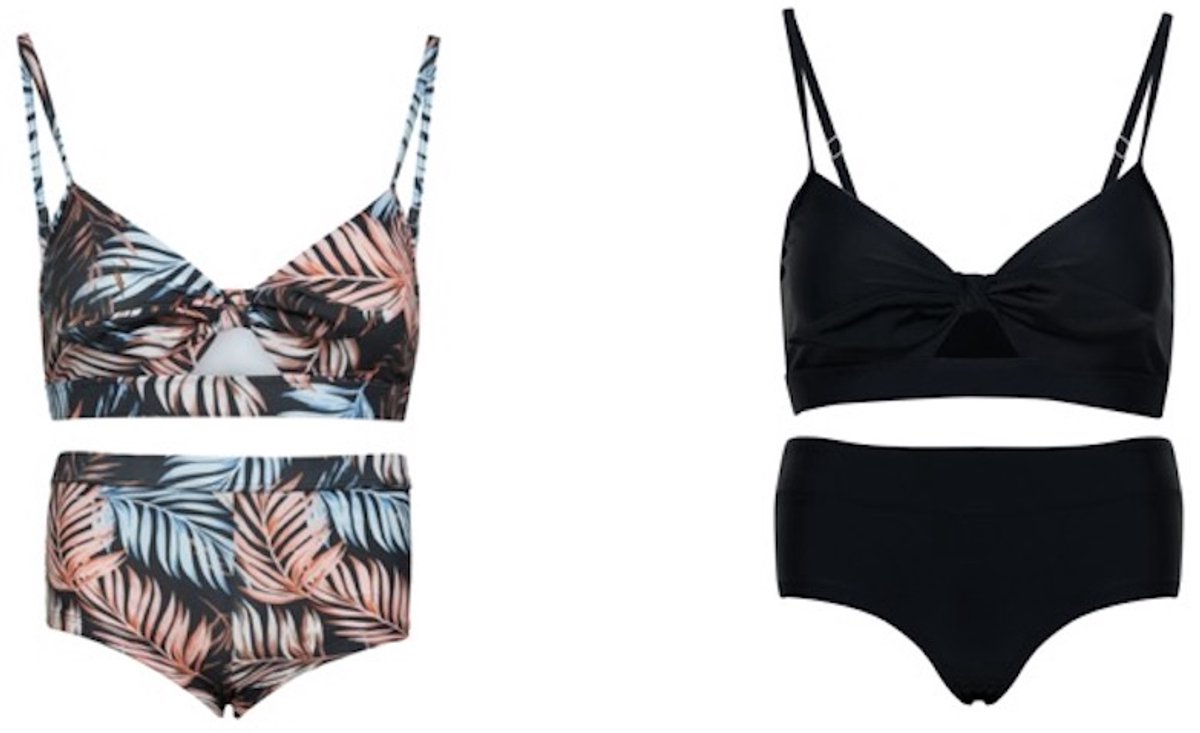 La V Set van 2 bikini hipster broekje en top - Palm leaf/ Zwart 140-146