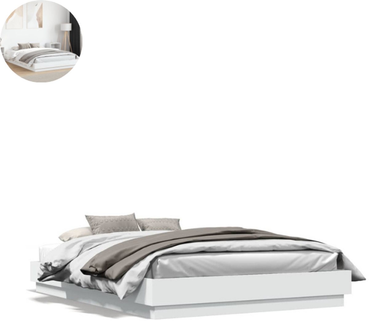 GranMaison Vloerbed – Laag Bedframe – Minimalistisch Design – Stevig en Comfortabel – Geschikt voor Elke Slaapkamer - Wit