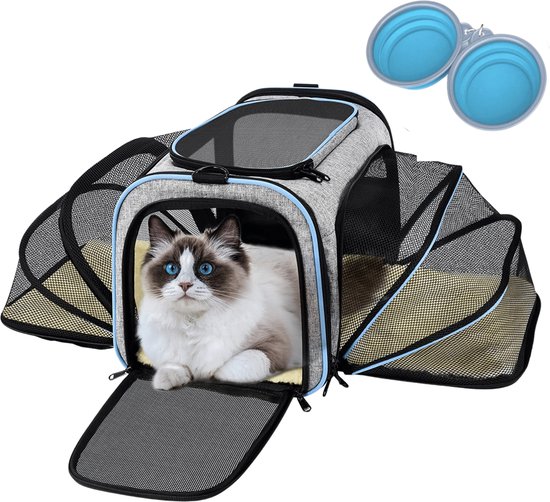 Vulpes Goods® Pets - Draagtas Hond en Kat - Reismand Kat & Hond - Reistas - Hondenrugzak - Transporttas - Draagzak Hond - Incl. twee voerbakken