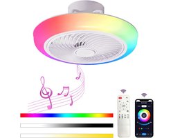 RGB Ventilator Met Luidspreker - Smart Lamp - Bluetooth - Dimbaar - Afstandsbediening En App - Speaker - Plafondventilator 46 cm - Woonkamerlamp - Moderne lamp