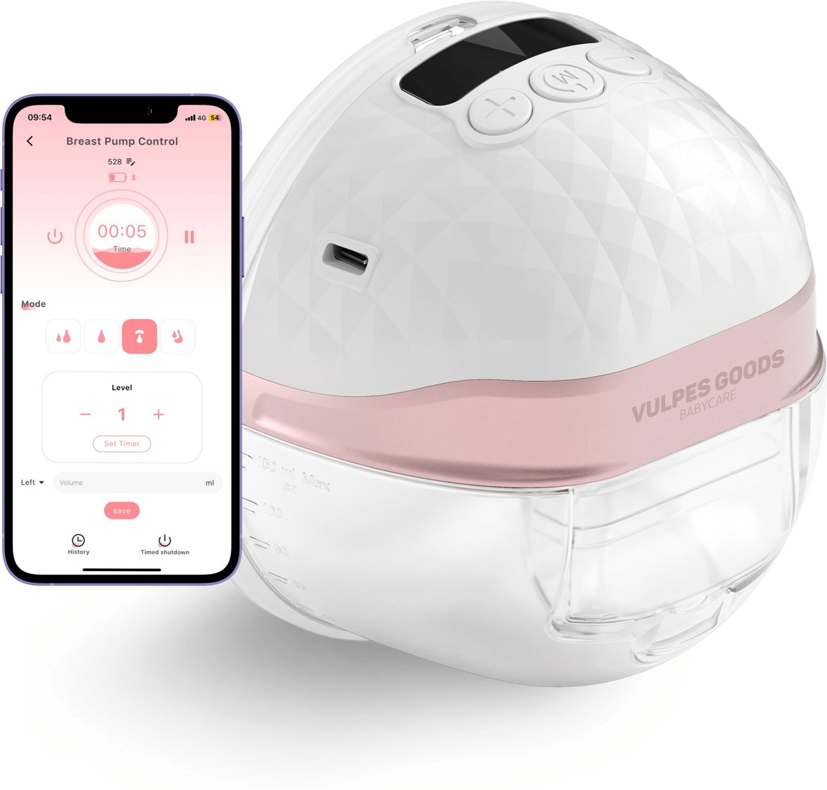 Bol.com Vulpes Goods® BabyCare - Elektrische Draadloze Borstkolf - Handsfree & Draagbaar - met APP bediening - BPA-Vrij - Incl. ... aanbieding