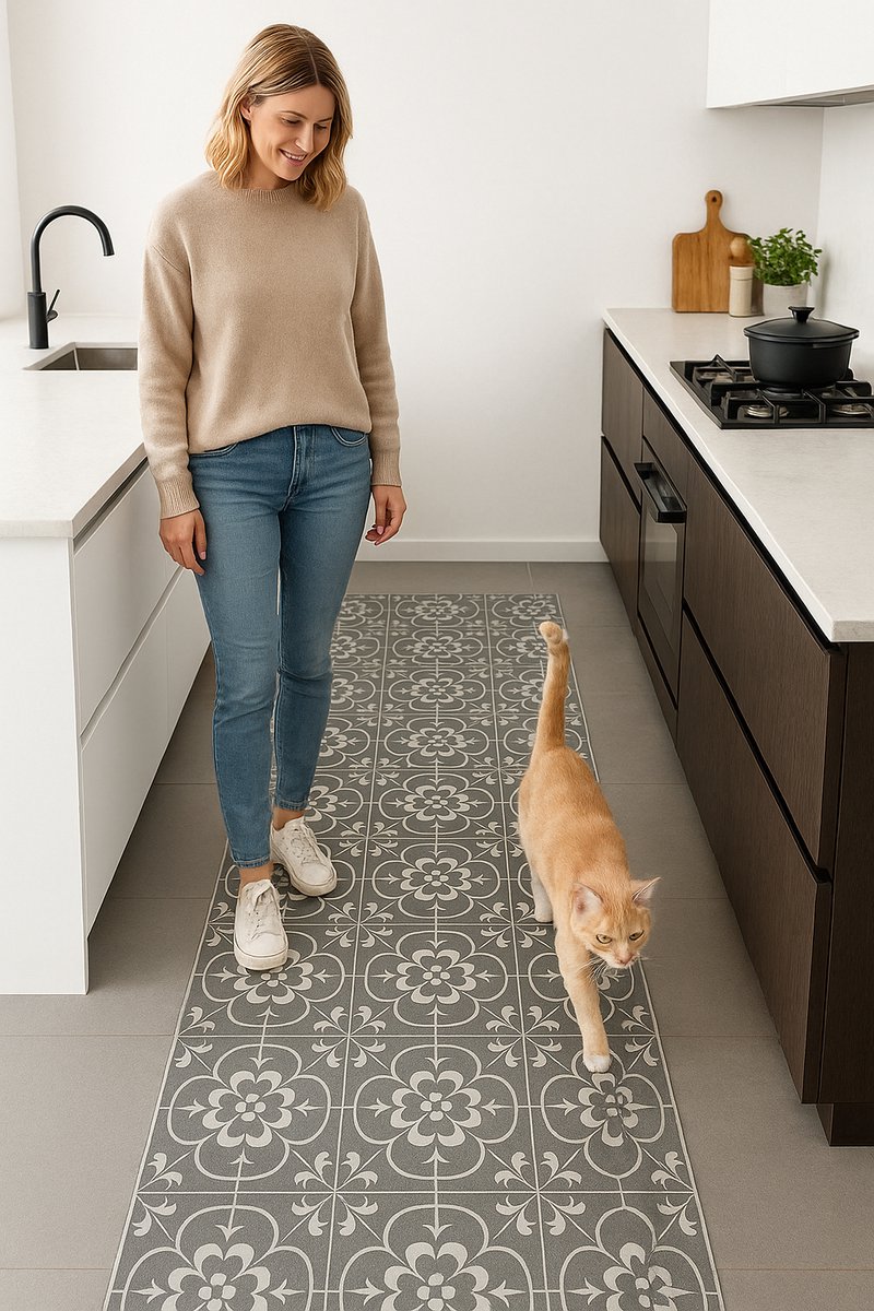 JYG RENAIX vinyl tapijtloper 60x120cm - afwasbaar - antislip - keukenloper Grijs