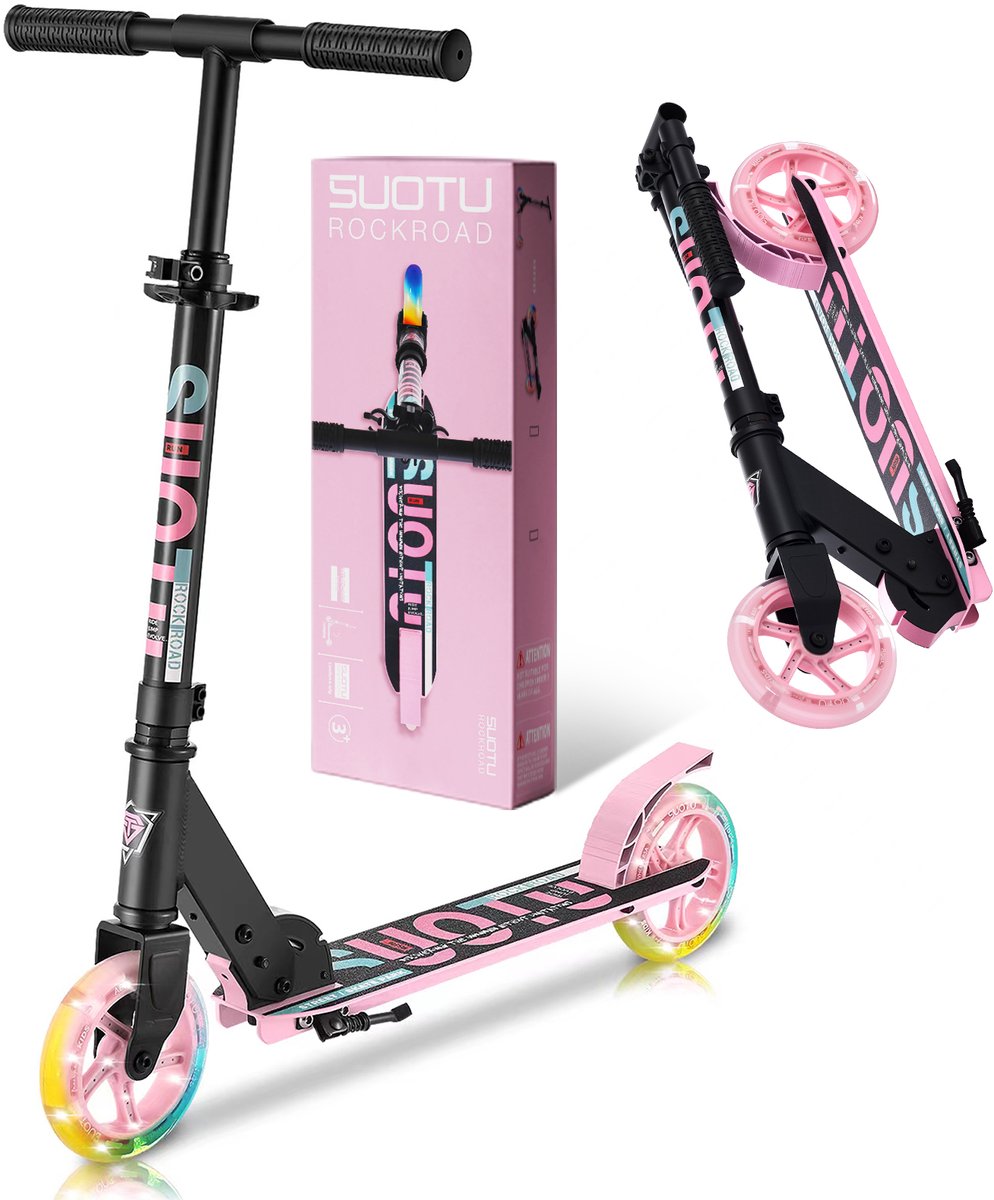 Suotu Kinderstep - Step - lichtgevende wielen - Jongens/Meisjes - Aluminium - Roze/Zwart