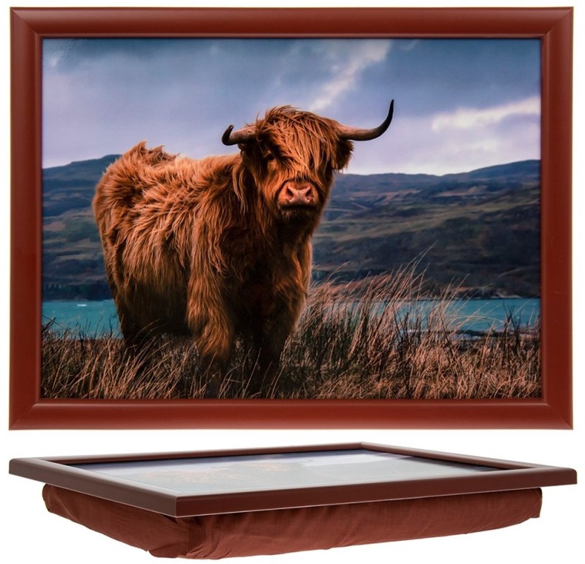 Cosy Creations- Laptray - Schoottafel - Schootkussen - Laptoptafel - Dienblad met kussen - Schotse Hooglander – 44 x 34 x 6 cm