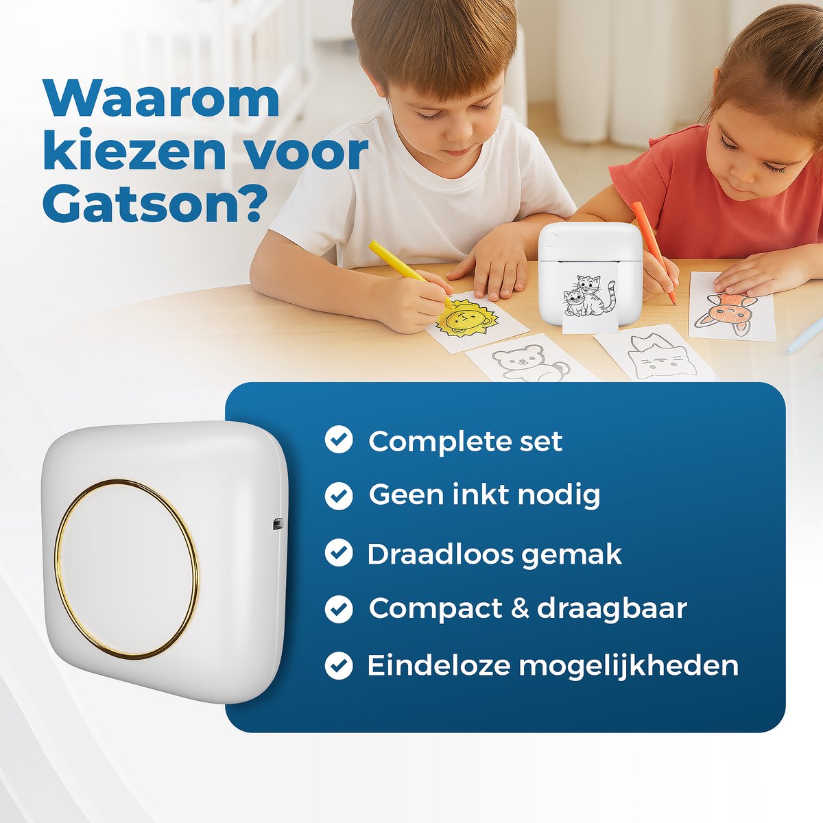 Gatson Mini Printer - 300DPI - Inclusief 14 Rollen Papier (Sticker, Normaal & Kleur) + 5 pennen - Mini Printer voor Mobiel - Pocket Printer - Mobiele Fotoprinter - Schoolspullen - Journaling Producten - Bullet Journal – foto 3